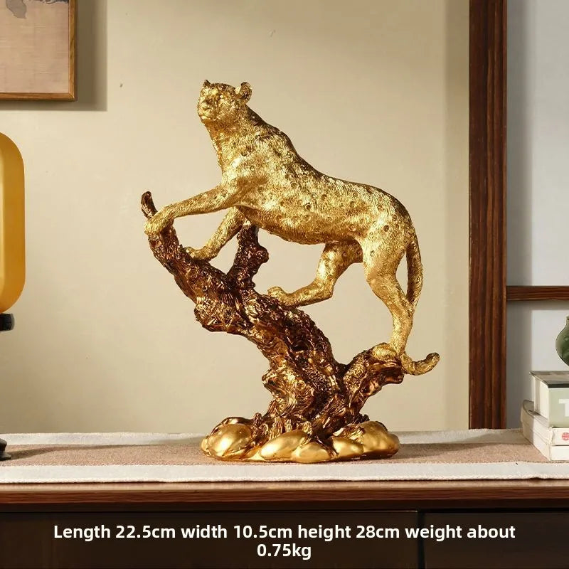 Gyllene Leopard Bokhylldekor – Lyxig Modern Skrivbordsornament Sovrum