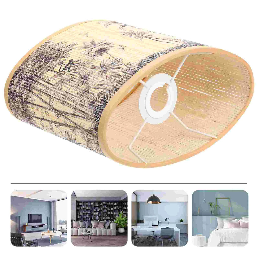 Tropisk Regnskog Lampskärm Oval – Bambu Plisserad Sängbord & Rustik