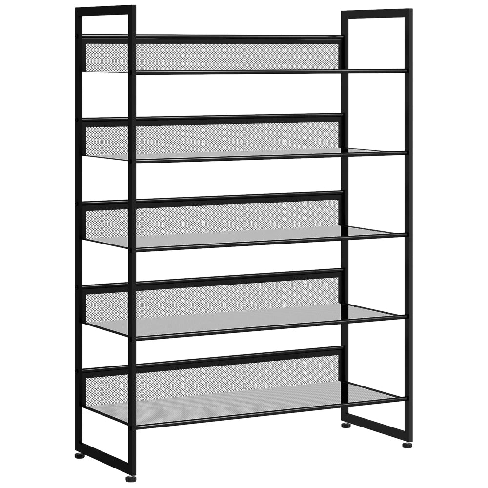 Liten Smal Skohylla 5 Hyllplan 72×30×102 cm Svart – Skoförvaring Litet Utrymme