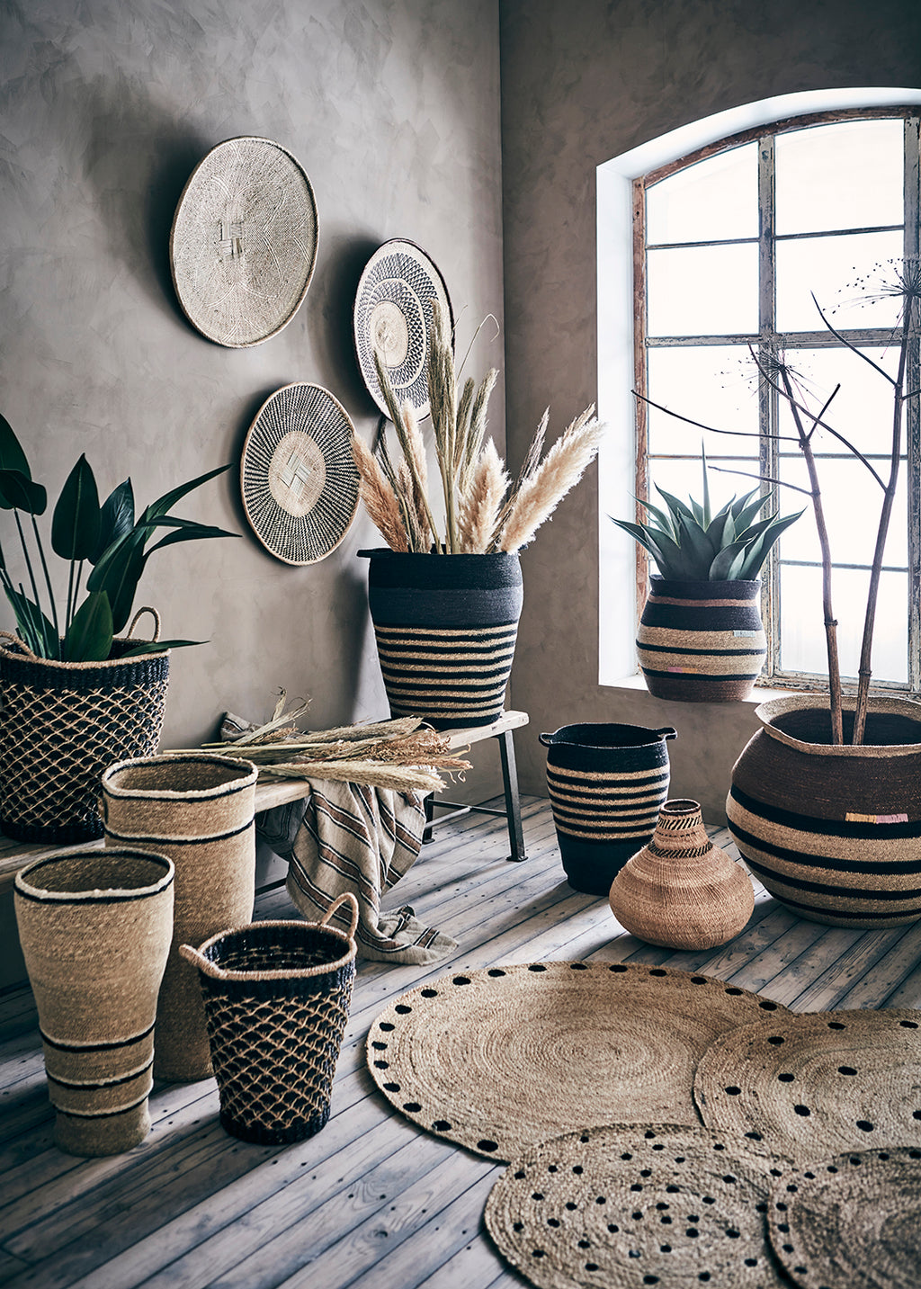 MADIBA Korg, set om 2, Grå/svart/natur