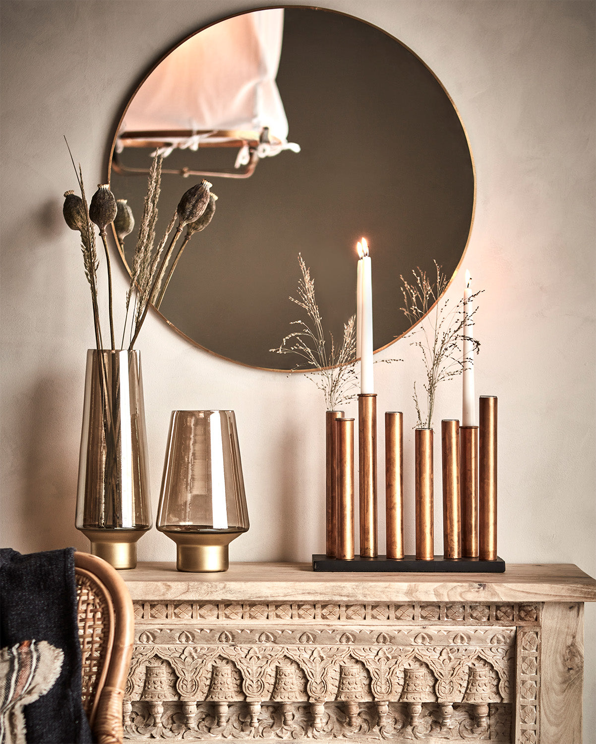 PIPER Ljusstake/vas, Kopparfärgad/svart